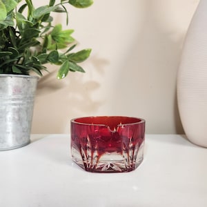 Vintage Hand Cut-Glass Cranberry Ruby Red Ashtray Star Design