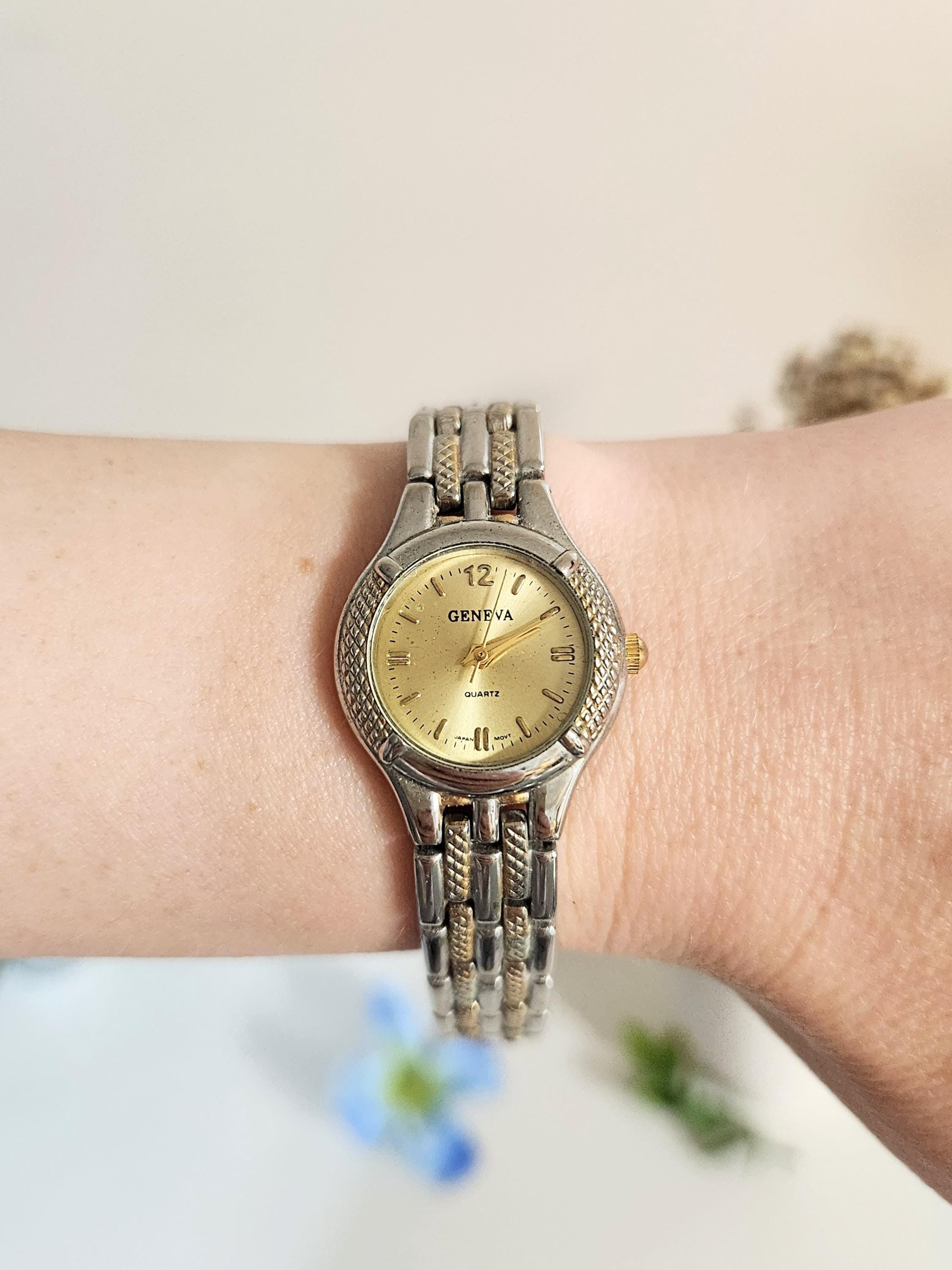 Geneve Ladies Round Two-Tone Yellow & Silver Bracelet Watch Diamond accents Vintage Geneva Gold-silver Two-tone Bracelet Watch Yellow  main image 4