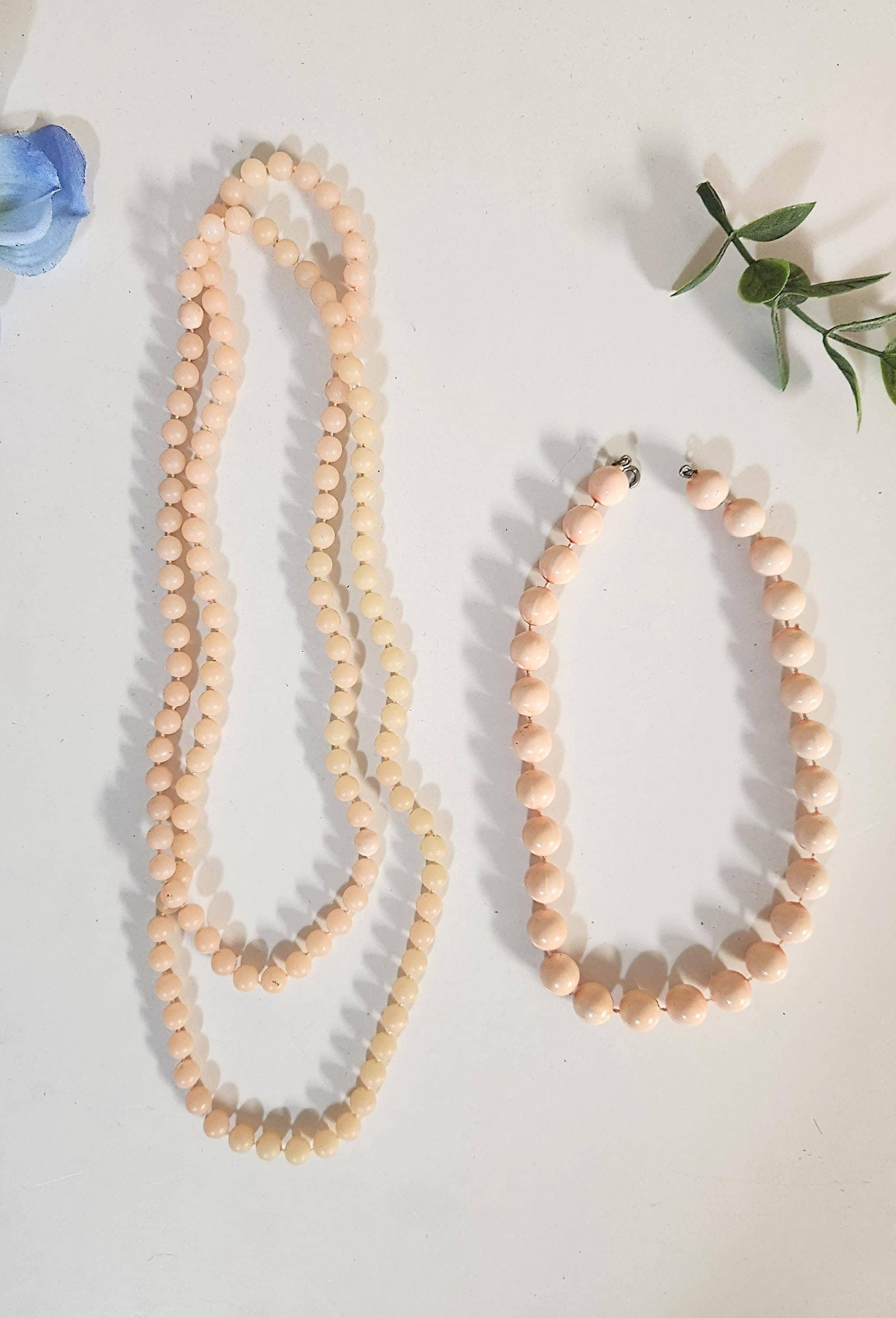 ヴィンテージ ピンク コーラル パール ビーズ ネックレス 2 個セット