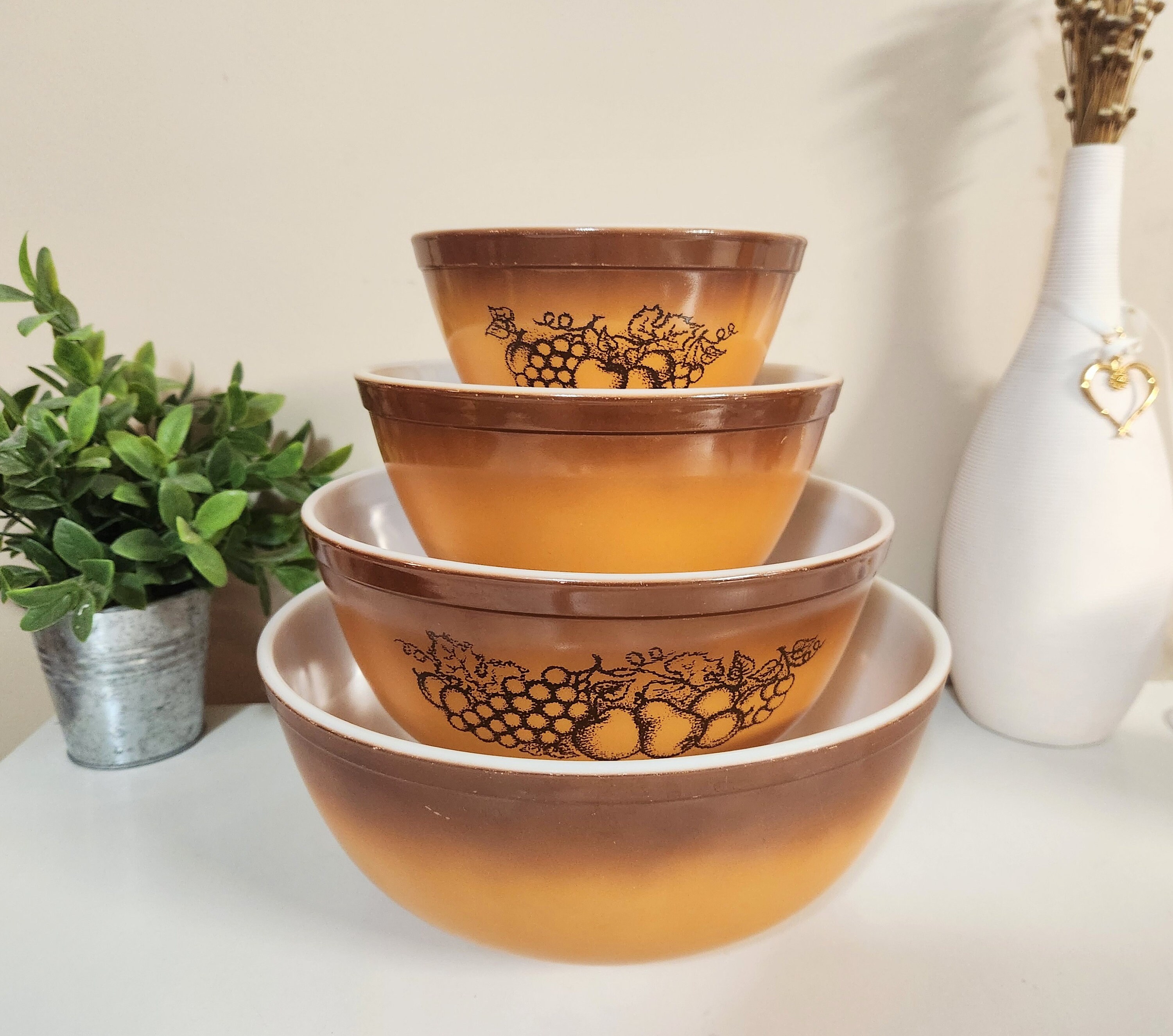 Vintage Old Orchard Pyrex Mixing Bowl Set 401, 402, 403 & 404 Made 