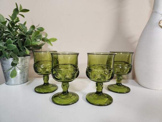 レアヴィンテージ♡グリーンガラス♡インディアナグラス♡スナック皿♡4枚セット♡ Indiana Glass インディアナグラス ホワイトホール スナック