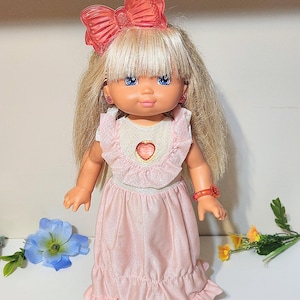 Rare Vintage PJ Sparkles Doll 1988 Mattel Collectible Kids Toy-Pink Bow-Heart-Dress-Shoes-Earrings-Blonde Hair
