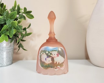 Cloche en verre rose vintage cochon design - décoration de ferme de campagne de cochons en verre dépoli