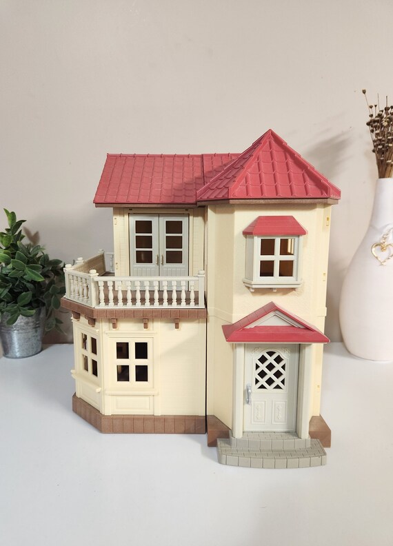 Vintage Sylvanian Families Calico Critters Doll House With Furniture and Accessories Red Roof Lights Up Folds Etsy