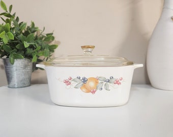 Cocotte vintage Corning Ware Abundance Fruits avec couvercle en verre - A-1,5-B