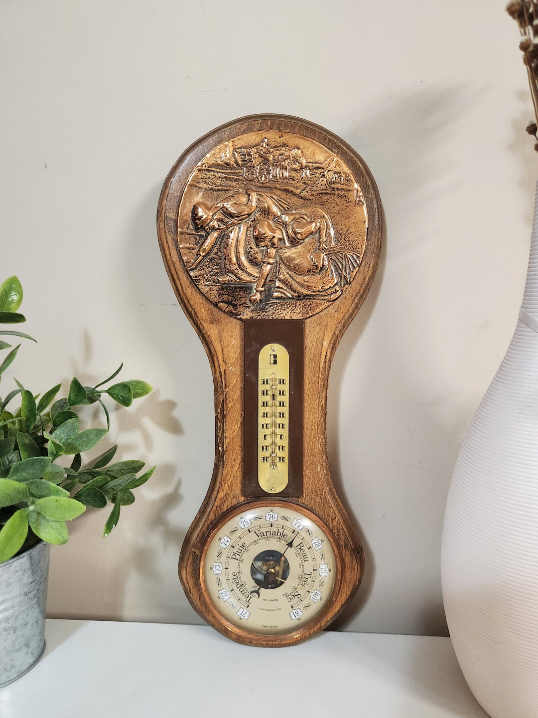 Rare Vintage Wood/copper Barometer Thermometer - Etsy