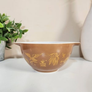 Ciotola vintage Pyrex Cenerentola americana dei primi anni in oro marrone n. 441, 1,5 pezzi Ciotola ad incastro