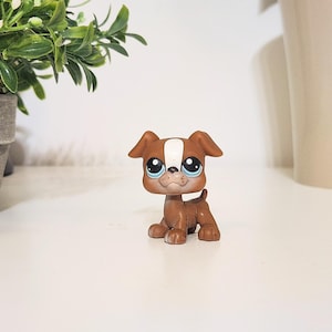 Figura de juguete coleccionable auténtica de Littlest Pet Shop, color marrón y blanco, con ojos de punto azul, LPS n.° 83, regalo de cumpleaños para niñas y niñas