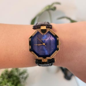Beautiful SONECA Blue Crystal Watch Vintage Ladies/Women&#39;s Gold-Tone Fashion Wristwatch