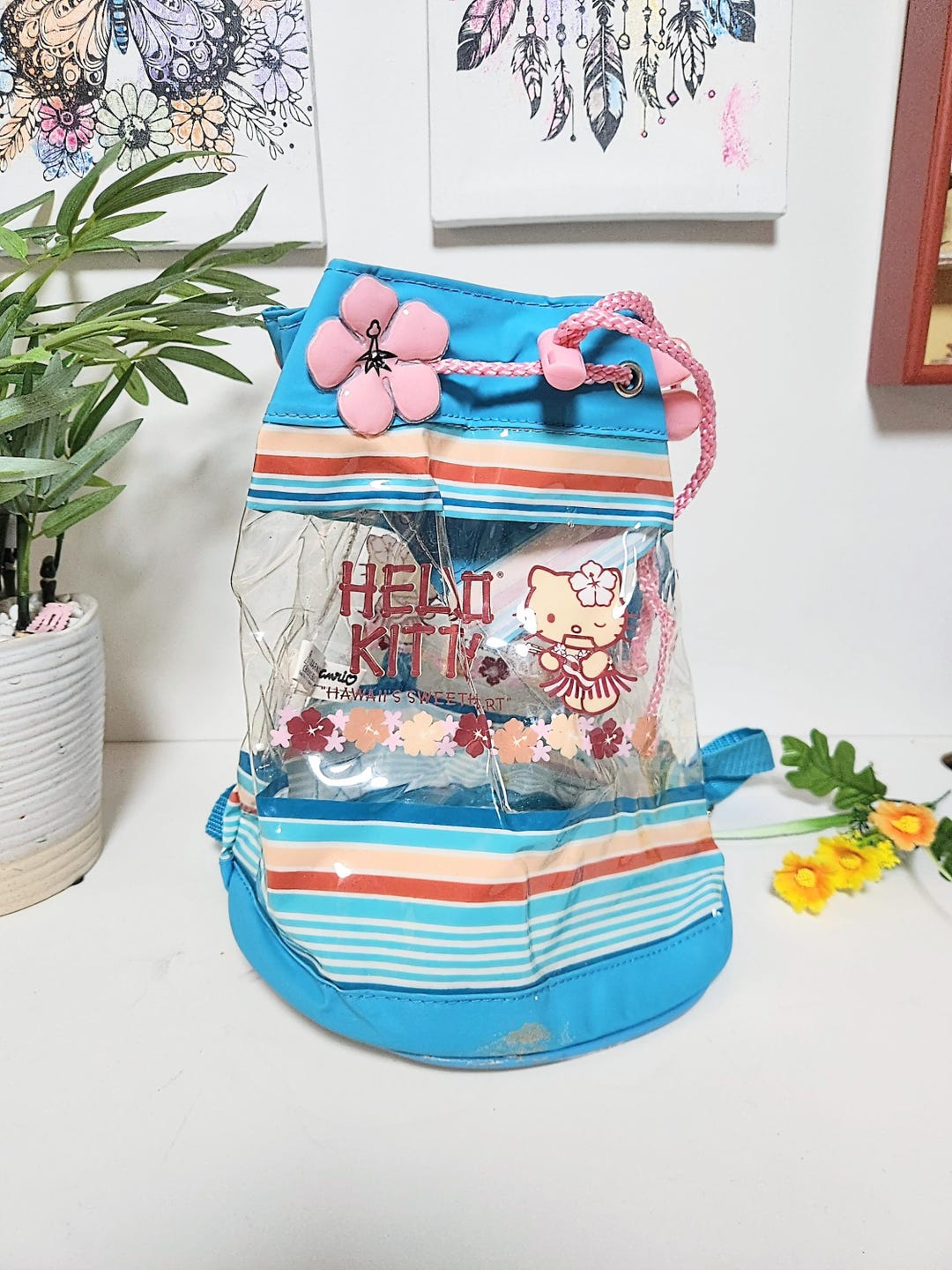 Hello Kitty Hawaii Collectors Backpack Bag Rare 2003 Y2K Hello Kitty hibiscus collection mini... | Depop main image 2