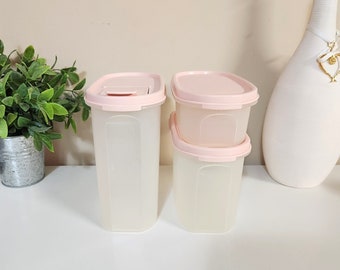 Tupperware Modular Mates Containers Pink Lids Seals Vintage Pink Tupperware Set of 3