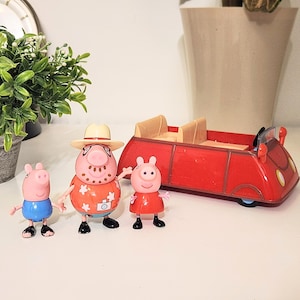 Peppa Pig Little Red Car Play Set with 3 Exclusive Figures-Characters - Peppa Pig Convertible Vehicle