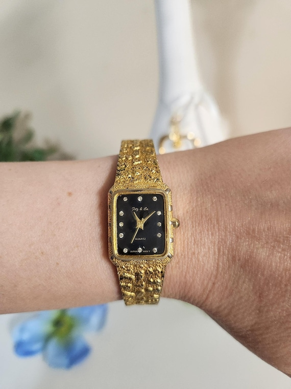 【超目玉枠】 Gold-tone Co. & Fitz Vintage Wristwatch Crystal Face, Black 邦楽