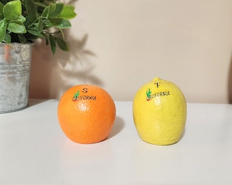 Vintage Orange Lemon Salz und Pfefferstreuer - 1980er Jahre Vintage Kitchen - Gewürzstreuer - Kalifornien USA