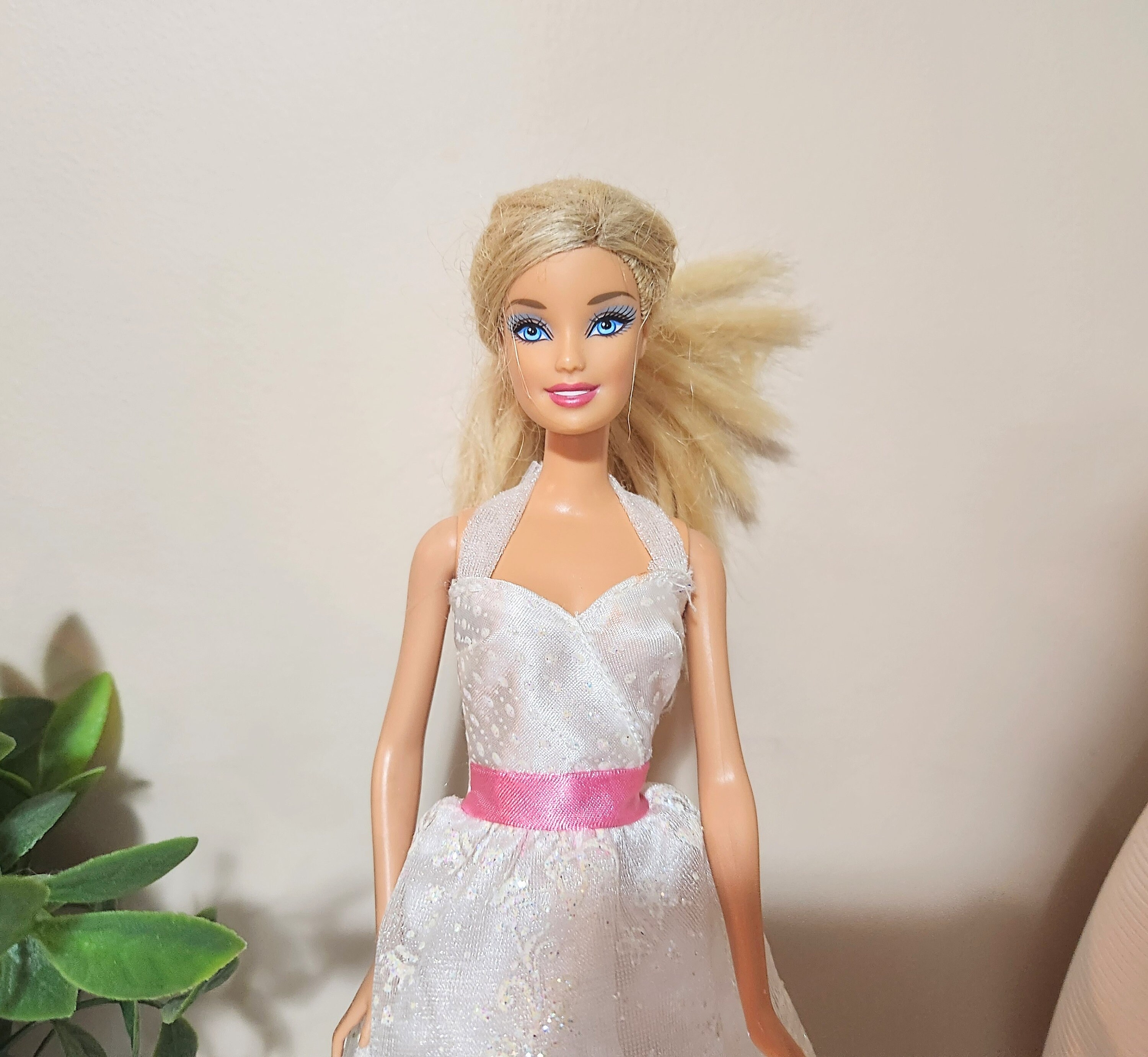 Pink Barbie Gown - Etsy NWT Barbie in Elegant Pink and White Gown main image 2