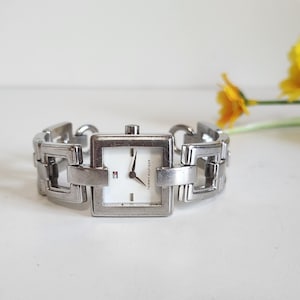 Vintage Ladies TOMMY HILFIGER Silver-Tone Square Dial/Link Chain Strap/Band - Women's Luxury Designer Bracelet Wristwatch-Birthday Gift/Her