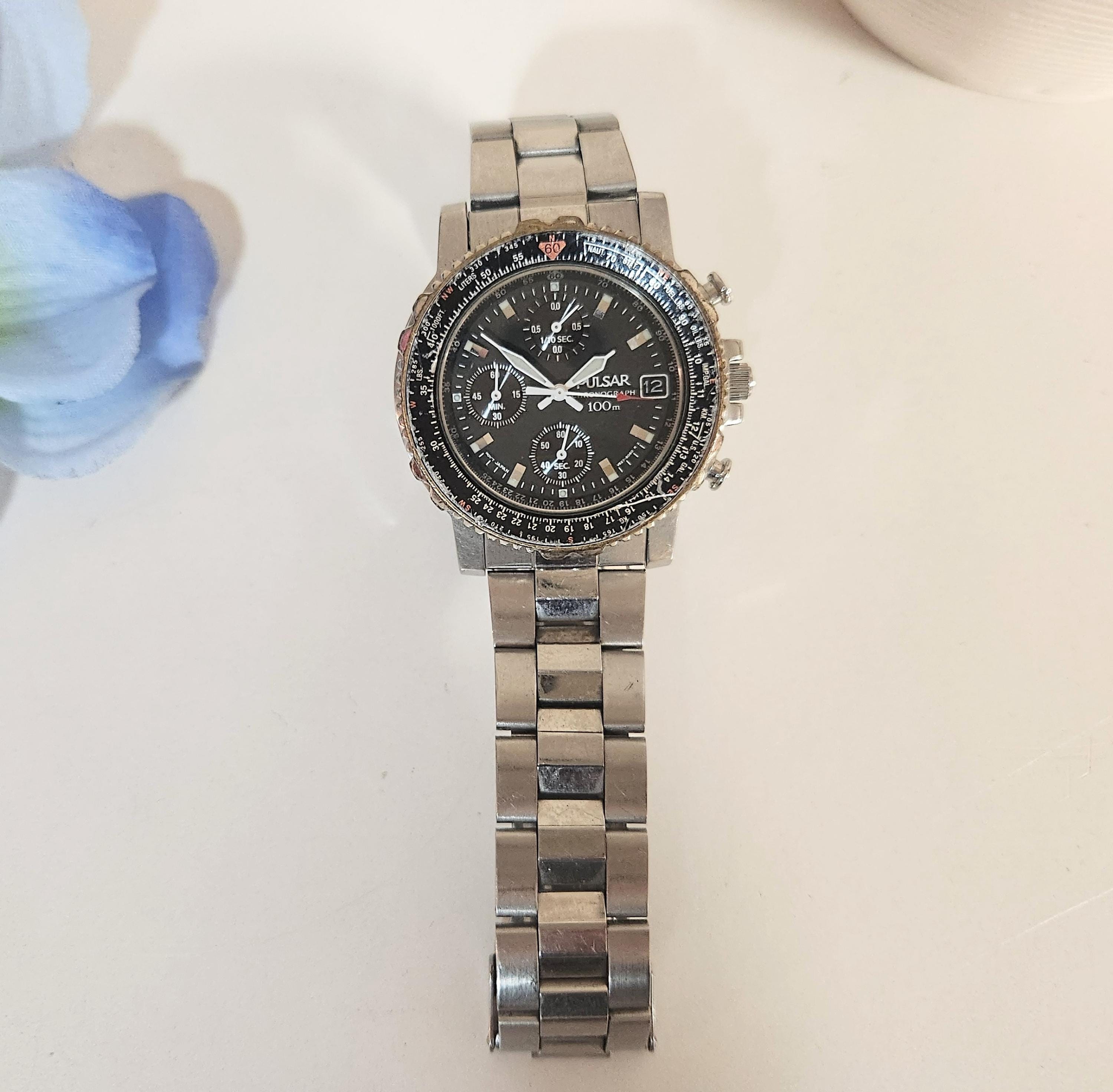 Rare Pulsar Chronograph Seiko 100M Wrist Watch - Men's Flight