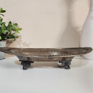 Vintage Ornate Silver On Copper Footed Serving Dish / Plate / Tray
