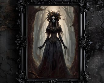 Impression d'art sorcière de la forêt sombre : décoration gothique fantastique