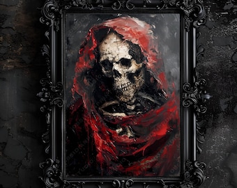 Red Grim Reaper Art Print, Dark Academia, Occult Artwork, Gothic Decor