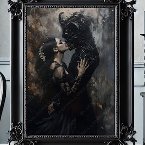 Dark Romance Gothic Art Print, Demon Fantasy Woman Artwork, Creepy Wall Poster for Gothic Home Decor