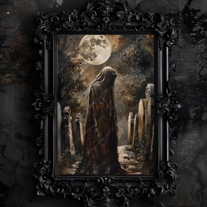 Gothic Grim Reaper Art Print: Graveyard Guardian, Occult Decor