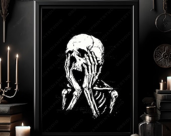 Screaming Skeleton Art Print: Gothic Skull Home Decor