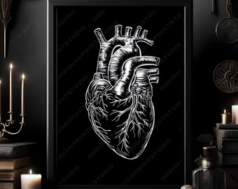 Human Heart Art Print, Dark Artwork, Gothic Decor, Macabre Artwork