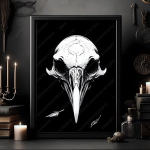 Raven Skull Art Print, Gothic Raven Skull Art, Occult Wall Decor, Skull Artwork , Animal Skull Print, Creepy Wall Art, Simple Gothic Artwork