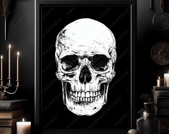 Human Skull Art Print, Gothic Decor, Dark Artwork