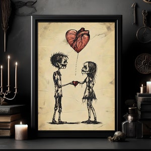 Lovestruck Zombies Art Print, Dark Romance Decor, Creepy Artwork, Zombie Art