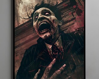 Horror Zombie Art Print: Graphic Novel Style, Dark Home Decor