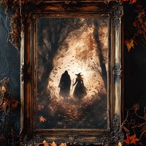 Witchy Autumn Art Print: Spooky Halloween Home Decor