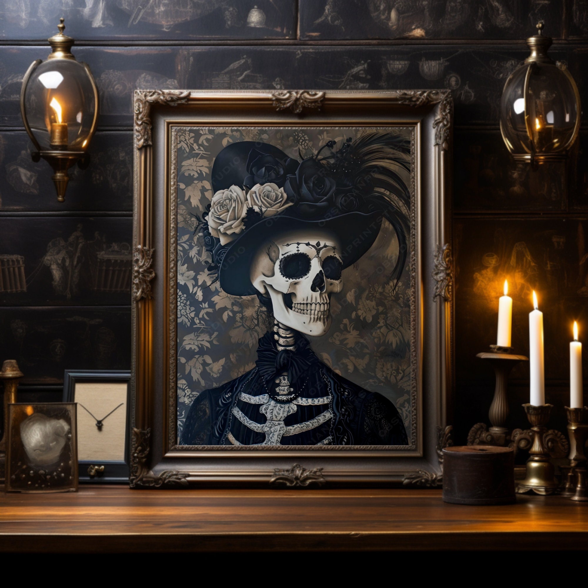 Squeleton Portrait Victorian Skeleton Portrait Art Print: Dark Academia Gothic Decor - Etsy