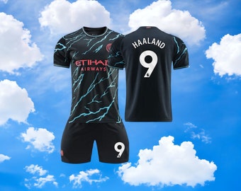 Haaland 23-24 Manchester City Tercer kit de fútbol #9 Camiseta de fútbol Premiere League Conjunto de camiseta y pantalones cortos para niños Regalo perfecto para niños