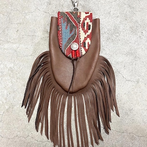 MedicineBag MedicinePouch Bag Kilim Leather Deerskin  Fringe 【M】