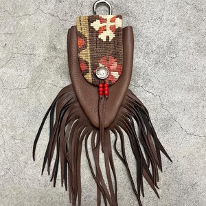MedicineBag MedicinePouch Bag Kilim Leather Deerskin  Fringe 【S】