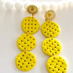 Bold Yellow Statement Earrings – Polymer Clay Dangle Earrings – Lightweight Drop Earrings – Handmade Artistic Jewelry