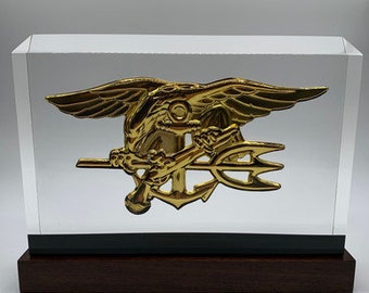 Navy SEAL BallistiGlass Monument, Large Military Retirement Gift or Qualification Award, Clear Background