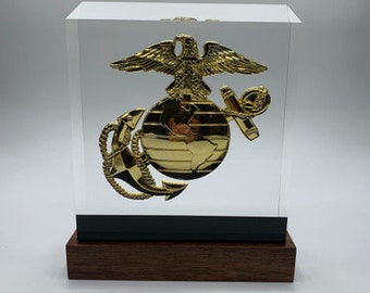USMC EGA BallistiGlass Monument, Medium Retirement Gift or Promotion Award, Clear Background