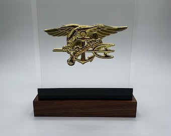 Navy SEAL BallistiGlass Monument, Medium Military Retirement Gift or Qualification Award, Clear Background