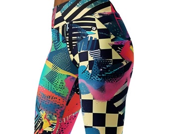 NUTTY RACER Yoga Leggings / Racer Girl Outfit / Fitness Leggings / Checkerboard Pattern Leggings