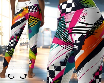 NUTTY RACER Yoga Leggings / Racer Girl Outfit / Fitness Leggings / Checkerboard Pattern Leggings