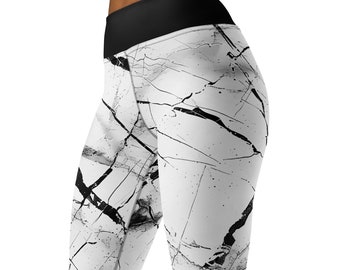 Yoga Leggings, Marble Effect Leggings, Black and White Leggings