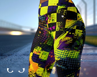 NUTTY RACER Yoga Leggings / Racer Girl Outfit / Fitness Leggings / Checkerboard Pattern Leggings