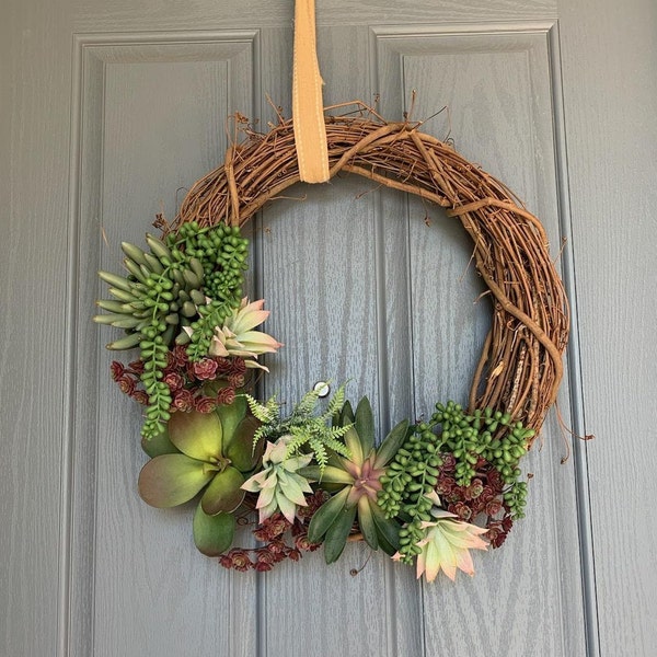 Succulent Wreath, Grapevine Succulent Wreath, Choose Your Colors, Customizable Succulent Wreath