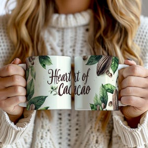 Heart of Cacao Ceramic Mug, Cacao Tree Coffee Mug, Cacao Bean Coffee Cup, Chocolate Lovers Cup, Home Decor Mug, Vintage colorful Coffee Mug