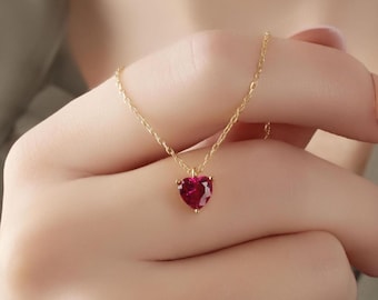 Ruby Heart Necklace, July Birthstone Necklace, Minimalist Love Jewelry Necklace, Elegant Necklace, Necklace to Love, Minimal Heart Necklace