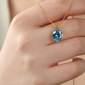 Oval Cut Blue Topaz Necklace,  Solid Silver December Birthstone Pendant, Elegant Gift for Her, Sterling Silver Birthstone Necklace for Mom