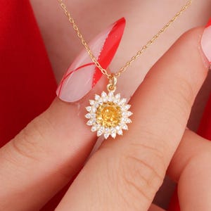 Sterling Silver Sun Necklace with Citrine Center – Sparkling Sunburst Pendant, November Birthstone Gift, Dainty Boho Jewelry for Her